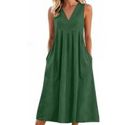Generico Vestido Midi de mujer con curvas vestidos casuales de talla grande sin mangas lino y algodón vestido largo suave y transpirable vestido elegante ligero color sólido para playa, playa y ocio