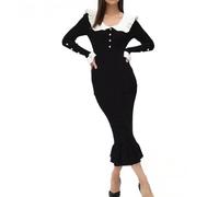 Genérico Vestido Midi de Punto Ajustado con Cuello Peter Pan y bajo Sirena Acampanado Elegantes Vestidos de Punto