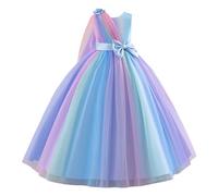 Genérico Vestido Midi Fiesta Niña Elegantes Vestidos de Princesas para Niñas Vestido Princesa Larga Floral arcoíris Degradado para Princesa Largo con Estilo Fiesta Bailes Formales (3-12A)
