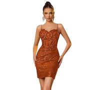 Genérico Vestido Mini Ajustado con Tirantes Finos Y Lentejuelas Brillantes para Mujer Ideal para Fiestas Discotecas Y CóCteles. Orange L