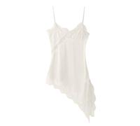 Genérico Vestido Mini Casual de Verano de Encaje Asimétrico con Tirantes de Espagueti Fluido Estilo Boho A Line para Rende You o Fiesta Vestido Corto Mujer, blanco, L