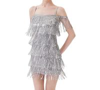 Genérico Vestido Mujer Casual - Vestido Sin Mangas con Flecos para Una Elegante Fiesta con Dobladillo con Borlas De Lentejuelas Atuendo Baile Latino Club Espectáculos Y Eventos Especiales