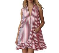 Genérico Vestido Mujer Chic Y Elegante Verano Largo Fluido Ceremonia Playa Camisa Boda Invitada Gran Tamaño Bohemia Cartera Casual Recta Contrastante Volantes, Rd1, XXL