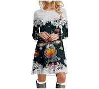 Genérico Vestido Mujer Christmas Dress Women Vestido de Fiesta de cóctel de Moda con Cuello Redondo y Manga Larga con Estampado de Ciervos para Mujer de Navidad (Black XXL)