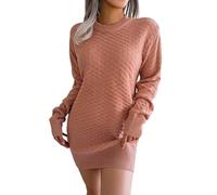 Genérico Vestido Mujer Invierno Punto, Vestido Invierno Mujer,Minivestidos De Punto OtoñO Invierno Manga Larga Cuello Redondo SuéTer Vestido Holgado Informal CóModo BáSico Tejido De Punto
