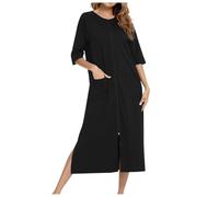 Genérico Vestido Mujer Verano Camisa Vestido Mujer Chic Y Elé Casual Largo Fuerte Pecho, El negro-b, XL