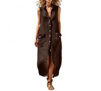Genérico Vestido Mujer Verano, Vestido Elegante Mujer, Elegante Vestido Largo Liso Sin Mangas con Bolsillos para Uso Diario Informal Vestido Camisero Ligero Sin Mangas con Pantalón