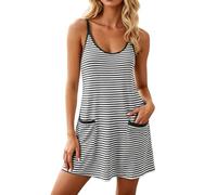 Genérico Vestido Mujer Verano, Vestido Mujer Casual, Vestido Casual Sin Mangas A Rayas con Forro Interior Y Bolsillos para Mayor Comodidad Diaria