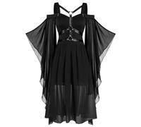 Genérico Vestido Mujer - Vestidos De Cóctel para Mujer Talla Grande Moda Estilo Gótico Vestido Midi Croset Manga Larga Acampanada Una Línea Vestido De
