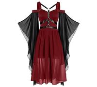 Genérico Vestido Mujer - Vestidos De Cóctel para Mujer Talla Grande Moda Estilo Gótico Vestido Midi Croset Manga Larga Acampanada Una Línea Vestido De