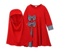 Genérico Vestido musulmán Bebe Niña Ramadán Abaya Largo Manga Larga Hijab Velo Primavera Otoño Traje Ins Moda (Rojo) 3-4 Years