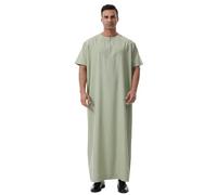Generico Vestido Musulmán de Oriente Medio Árabe Vestidos de Cuello Bordado Caftán de Oración Thobe Vestido Marroquí Islámico, Verde, XXL