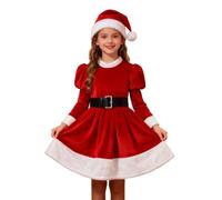 Genérico Vestido Navidad de Niña Ropa Vestido Rojo Manga Larga con Cinturav vestido Princesa Terciopelo para y Sesiones De Fotos Ropa de Rendimiento De 4 a 10 Años (Red-a, 5-6 Years)