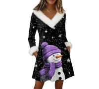 Genérico Vestido Navidad Mujer Vestidos De Fiesta Mujer Estampado Disfraz Navidad Christmas Vintage Cuello Redondo Festivo Coctel Ropa Sexy Felpa Retro Invierno Otoño Disfraces Negro XXL