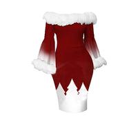 Genérico Vestido Ñavidad para Mujer - Otoño e Invierno de Las Mujeres Moda navideña Temperamento Pelo de Manga Larga Una Palabra Hombro Abrigo Vestido de Cadera (Red L)