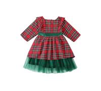 Genérico Vestido Navideño Niña - Vestido de Fiesta para niñas Vestido Rojo de Terciopelo a Cuadros con Capas y Detalle de Lazo en la Espalda Atuendo Festivo para niñas pequeñas (Green 5-6 Years)