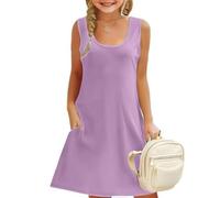 Genérico Vestido Niña, Vestido Verano, Vestidos para Niñas para Uso Diario Vestido Sin Mangas con Estampado Floral Y Corte En A con Bolsillos para Niñas De 4 A 14 Años Conjuntos Casuales Y Verano
