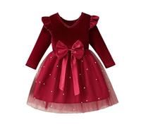 Genérico Vestido para Niñas - Vestidos Elegantes Vestido de Fiesta de Manga Larga para niñas Vestido de Estrella Brillante para otoño Bonito Vestido Formal Juvenil para niños (Red 3-4 Years)