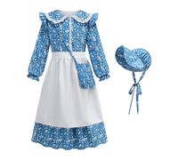 Genérico Vestido Pioneer Colonial - Disfraz Colonial Con Delantal Para Niñas Pequeñas | Accesorios para Cosplay Role Play Fotos de Primavera Cumpleaños Jardinería Escuela Granja Navidad