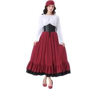 Genérico Vestido Pirata Disfraz De Vestidos Medievales Mujer Carnaval Blanco Ropa Medieval Playa Bruja Pirate Costume Volantes Abullonados Adulto Blusa Estilo Renacentista Blanca Hombre