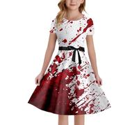 Genérico Vestido Princesa NiñA 4 AñOs - Vestido medieval de Halloween con estampado de sangre para niñas, corte A, sin tirantes, elegante vestido formal gótico