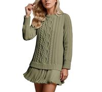 Genérico Vestido Tipo suéter de Punto, Informal, de Color Liso, Tipo túnica, con Dobladillo de Falda, cómodo, Suave y elástico, para Uso Diario. (Green, L)