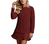 Genérico Vestido Tipo suéter de Punto, Informal, de Color Liso, Tipo túnica, con Dobladillo de Falda, cómodo, Suave y elástico, para Uso Diario. (Brick Red, L)