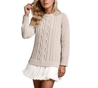 Genérico Vestido Tipo suéter de Punto, Informal, de Color Liso, Tipo túnica, con Dobladillo de Falda, cómodo, Suave y elástico, para Uso Diario. (Beige, XL)