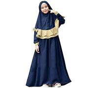 Genérico Vestido Tradicional Abaya Musulmán de Dubái para Niñas Conjunto de Ropa Islámica para Ocasiones Festivas (Blue, 18-24 Months)
