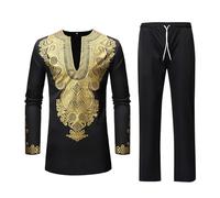Generico Vestido tradicional africano para hombre con pantalón completo mono árabe de Oriente Medio para Hombre Completo de estilo étnico Traje Medieval y Renacentista Mono, Negro , XXXL