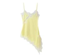 Genérico Vestido Verano Mujer Largo, Vestido Talla Grande Mujer, Vestido Mini Informal De Verano con Encaje Asimétrico Y Tirantes Finos Estilo Bohemio Fluido De Corte A para Una Cita Nocturna