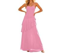 Genérico Vestido Verano Mujer Largo, Vestidos De Playa para Mujer, Vestidos De Fiesta De GraduacióN con Volantes Escalonados para Adolescentes Vestido Largo De Noche Formal De Gasa con Tirantes Finos