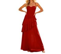 Genérico Vestido Verano Mujer Largo, Vestidos De Playa para Mujer, Vestidos De Fiesta De GraduacióN con Volantes Escalonados para Adolescentes Vestido Largo De Noche Formal De Gasa con Tirantes Finos