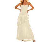 Genérico Vestido Verano Mujer Largo, Vestidos De Playa para Mujer, Vestidos De Fiesta De GraduacióN con Volantes Escalonados para Adolescentes Vestido Largo De Noche Formal De Gasa con Tirantes Finos