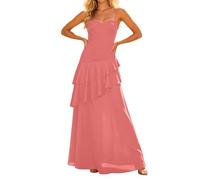 Genérico Vestido Verano Mujer Largo, Vestidos De Playa para Mujer, Vestidos De Fiesta De GraduacióN con Volantes Escalonados para Adolescentes Vestido Largo De Noche Formal De Gasa con Tirantes Finos