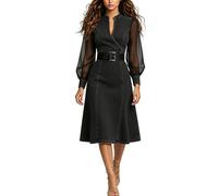 Genérico Vestido Verano Mujer Midi, Vestidos Mujer Elegantes, Vestido Vaquero Casual De Manga Larga con Cuello Alto Corte Ajustado Moda De Verano Vestidos Midi De Corte A