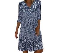 Genérico Vestido Verano Mujer, Vestido Verano Mujer Casual, Vestido De Suéter Midi Ligero con Estampado De De Tamaño Y Cuello Redondo De Manga Larga para Mujer