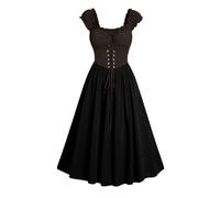 Genérico Vestido victoriano para mujer, vestido corsé ajustado para mujer, elegante, estilo cosplay, vestido de campo sin costuras con bolsillos detalle medio largo, Halloween, disfraz de carnaval