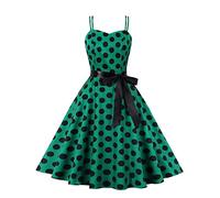 Genérico Vestido Vintage 50 Pin Up Mujer Elegante Lunares Sin Mangas Rockabilly, Vestido Año 20 Mujer Beige, Vestido Rockabilly Pin Up Cocktail Festivales Volantes Básico, verde, M