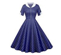 Genérico Vestido Vintage 50 Pin Up Mujer Lunares Vintage Retro Impreso Lunares Media Elegante Estilo 1950'S Audrey Hepburn Vestido De Noche Cóctel Rockabilly Año 50 Swing Aesthetic, azul oscuro, XXL