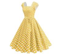 Genérico vestido vintage años 50 mujer retro Rockabilly Pin Up elegante vestido rosa sin mangas chic escote de punto de lunares trapecio boda cóctel fiesta ceremonia casual en la rodilla, amarillo, S