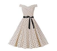 Générico Vestido Vintage Años 50 Pin Up Mujer Elegantes de Lunares sin Mangas Rockabilly, Vestido Año 70 Vintage, Vestido Audrey Hepburn Vintage para Fiesta con Volantes Rucheados, S