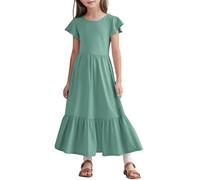 Genérico Vestidos Bebe Niña, Vestidos De Verano, Vestido Largo De Verano para Niñas Plisado De Manga Corta Cuello Redondo Holgado Informal con Capas Y Bolsillos