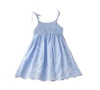 Genérico Vestidos Blancos para Niñas de Verano de Algodón de Playa sin Mangas o Mangas Cortas con Volantes, Cuello Redondo, Sólido, Suelto, Corto, Fluido, plisado, Vestido Mini Babydoll, 12- Azul, 5