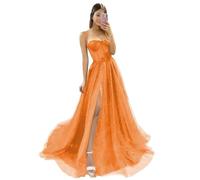 Genérico Vestidos De Dama De Honor con Apliques De Encaje De Tul Brillante para Mujer con Abertura Tirantes Finos Escote CorazóN Y Flores Vestidos De Fiesta para La Noche Orange L