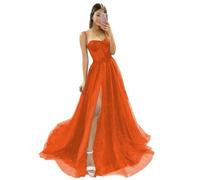 Genérico Vestidos De Dama De Honor con Apliques De Encaje De Tul Brillante para Mujer con Abertura Tirantes Finos Escote CorazóN Y Flores Vestidos De Fiesta para La Noche Orange Red L