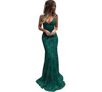 Genérico Vestidos de Fiesta con Lentejuelas Vestido con Escote en V y Tirantes Finos Vestidos de Noche Formales con Espalda Descubierta y Corte Sirena Verde Esmeralda XS