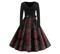 Genérico Vestidos De Fiesta Mujer Elegantes con Cordones Coctel Invierno Disfraz Halloween Adulto Mujer Calabaza Patchwork Sexy Vestidos Fiesta Casual Traje Halloween Esqueleto 2#Gris Oscuro XXL