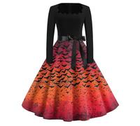 Genérico Vestidos De Fiesta Mujer Elegantes con Cordones Medieval Otoño Disfraz Halloween Adulto Mujer Fantasma Estampado Sexy Vestidos Fiesta Casual Traje Halloween Calabaza 2#bermellón S