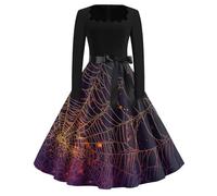 Genérico Vestidos De Fiesta Mujer Elegantes con Cordones Pirata Otoño Disfraz Halloween Adulto Mujer Araña Estampado Gotico Vestidos Fiesta Casual Traje Halloween Esqueleto 2#Morado Oscuro XL